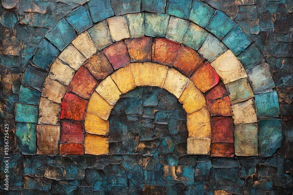 Aufkleber colorful textured art piece representing a rainbow arch displayed on a textured background with rich