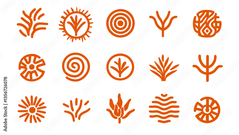 Poster ornate vector icons: a collection of meticulously designed orange-colored vector icons, showcasing a
