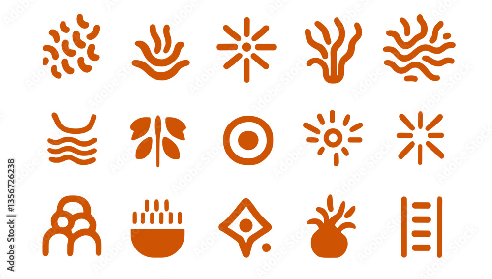 Poster abstract icon set: a collection of fifteen diverse abstract icons with simple shapes. ideal for desi