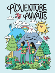 adventure to the mountains cute illustration