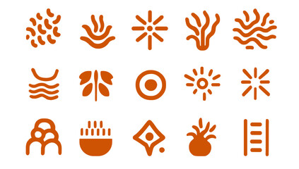 Abstract Icon Set: A collection of fifteen diverse abstract icons with simple shapes. Ideal for design and infographic use.