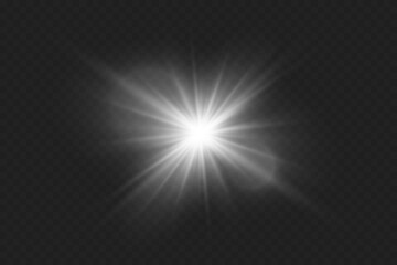 White glowing light, star flash. On a transparent background.
