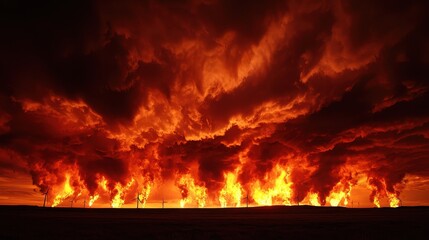 Fototapeta premium Inferno Horizon: A Dramatic Sky of Fire and Energy Generation Landscape