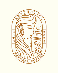 natural coffee line art with oval badge