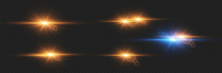 Set of light effects and glare. On a transparent background.