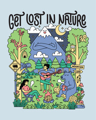 get lost in nature cute illustration