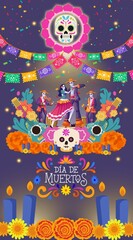 Dia de los muertos background with skull and bones