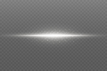 White realistic explosion and spark effect. Light beam, laser line of light.