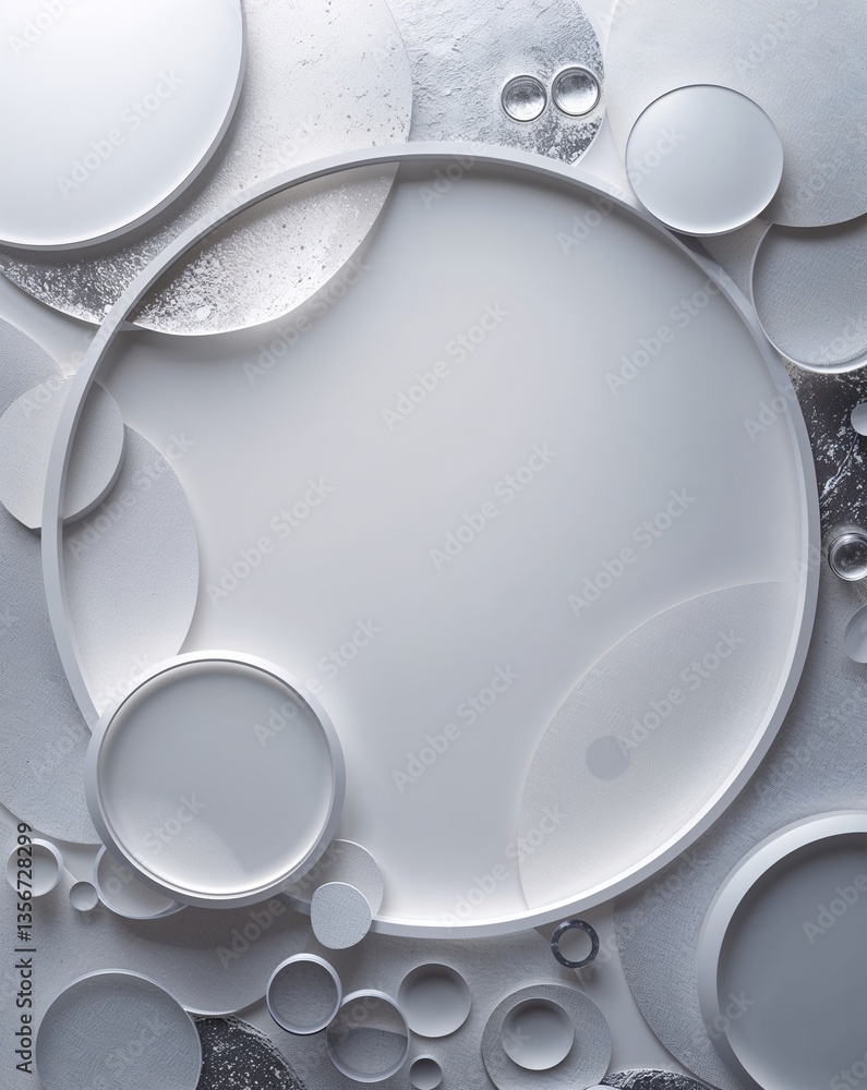 Poster white with silver transparent circular shapes layer abstract background for card or greeting templat
