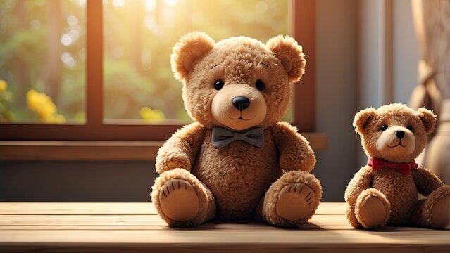 A plush teddy bear with a brown body, dark nose