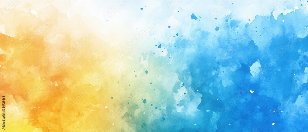 Poster vibrant watercolor texture blending warm orange and cool blue hues creating a dynamic abstract backg