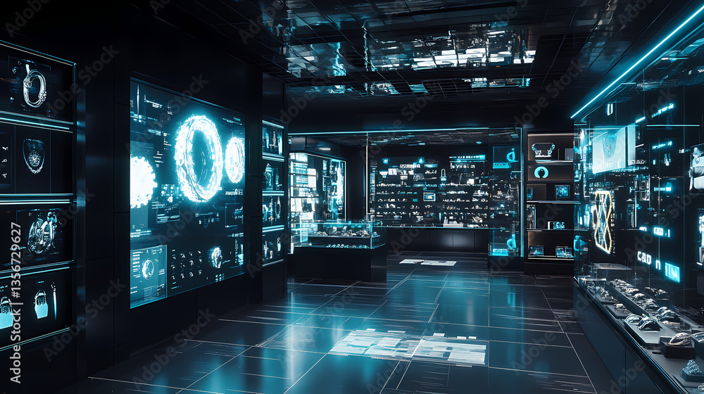 Aufkleber technological display: immerse yourself in a cutting-edge, futuristic laboratory illuminated by cool