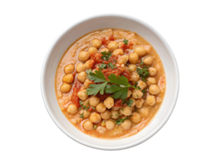 Authentic Turkish chickpea stew isolated on a white, transparent background, PNG format, rich in spices, classic Mediterranean food