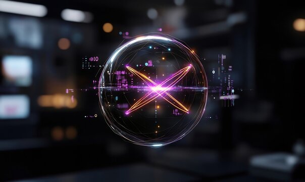Futuristic Bloch sphere with vibrant mechanics