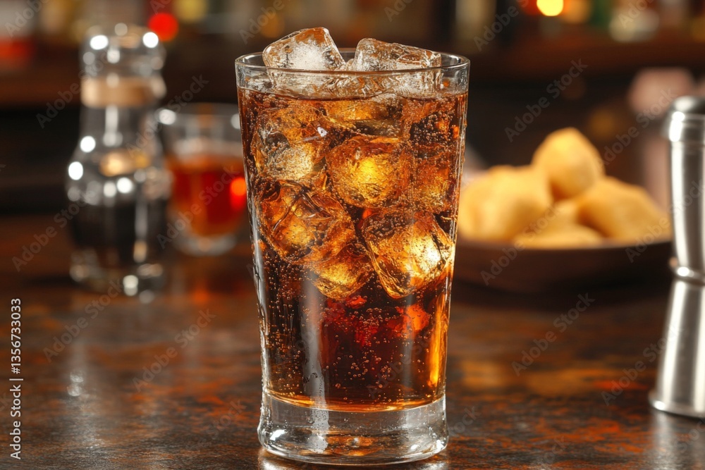 Aufkleber refreshing beverage served with ice in a bar setting at night, highlighting the ambiance and social 