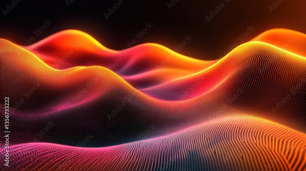 Aufkleber abstract glowing landscape with warm colors and smooth waves digital art background for presentation