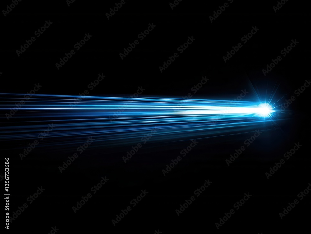 Poster dynamic blue light streaks racing across a dark void creating a futuristic and energetic visual effe