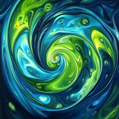 Bright cyan and electric lime swirls, vibrant and dynamic with fluid glossy patterns