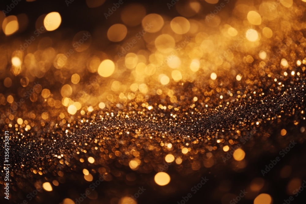 Fototapete Golden shimmering particles create a mesmerizing effect on a dark background