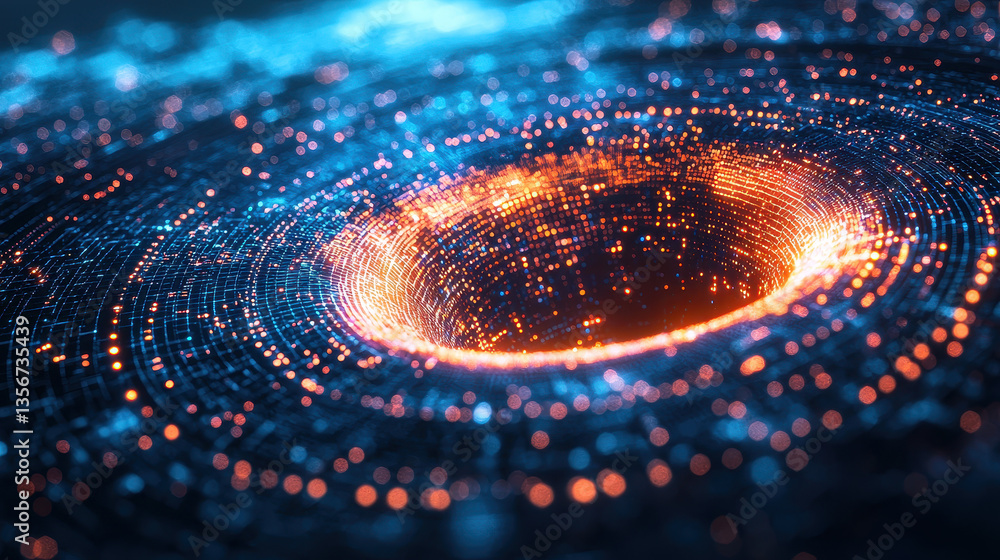 Poster vortex of swirling neon rings and geometric tunnels creating a dynamic futuristic visual experience