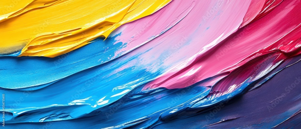 Poster vibrant rainbow colors in thick paint strokes creating a dynamic abstract background for artistic ex