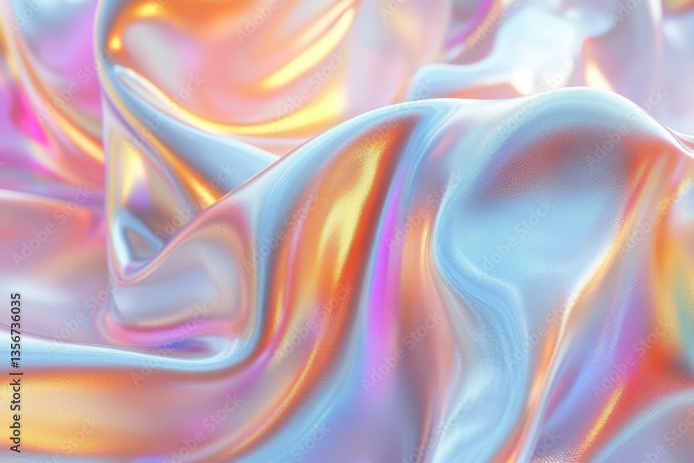 Poster abstract iridescent fabric with flowing curves soft light and pastel colors for modern background