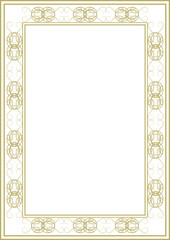 Golden vintage frame A4. Graceful arabesques and border. Version 5. Vector illustration
