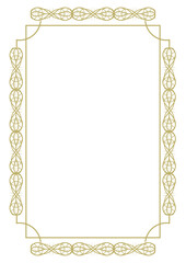 Golden vintage frame A4. Graceful arabesques and border. Version 3. Vector illustration