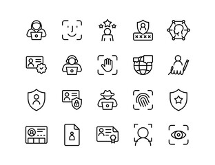 Digital Identity Vector Icon Set | Adjustable Line Weight | Authentication, biometric, fingerprint, face recognition, cybersecurity, privacy, verification, ID card, access, user security