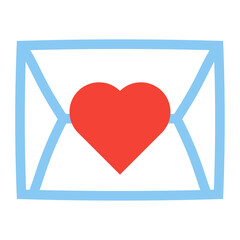 A simple, flat-style digital illustration of a blue envelope with a red heart in the center.represents love, romance, affection, and communication. Valentine's Day, love letters, digital messaging.