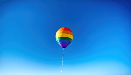 A colorful balloon floats high, celebrating diversity and inclusion in the blue sky.