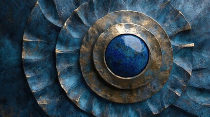Fototapeta premium Abstract Fractal Mandala with Lapis Lazuli Gem in Gold and Blue for Wall Art