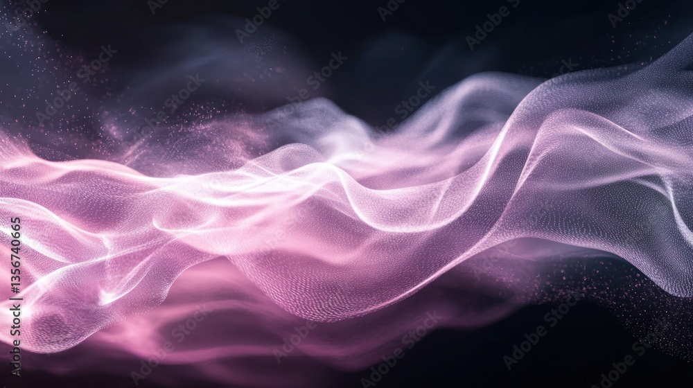 Poster abstract pink fractal light waves flow in dark background creating calm digital motion aesthetic