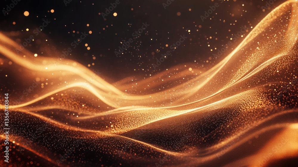 Poster golden abstract waves sparkle with an ethereal glow capturing fluid forms and glittering highlights 