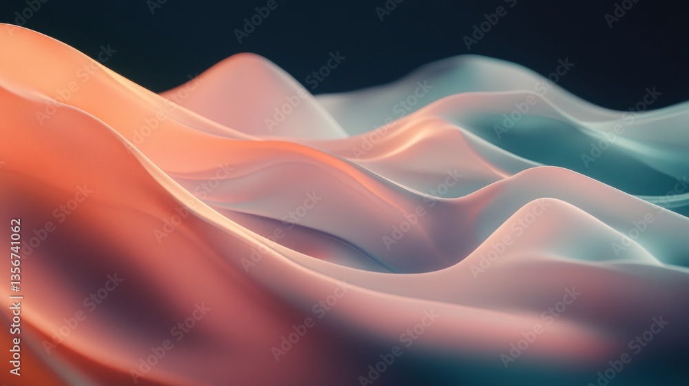 Poster calm waves in coral and teal background gentle abstract flowing fabric waves background texture patt