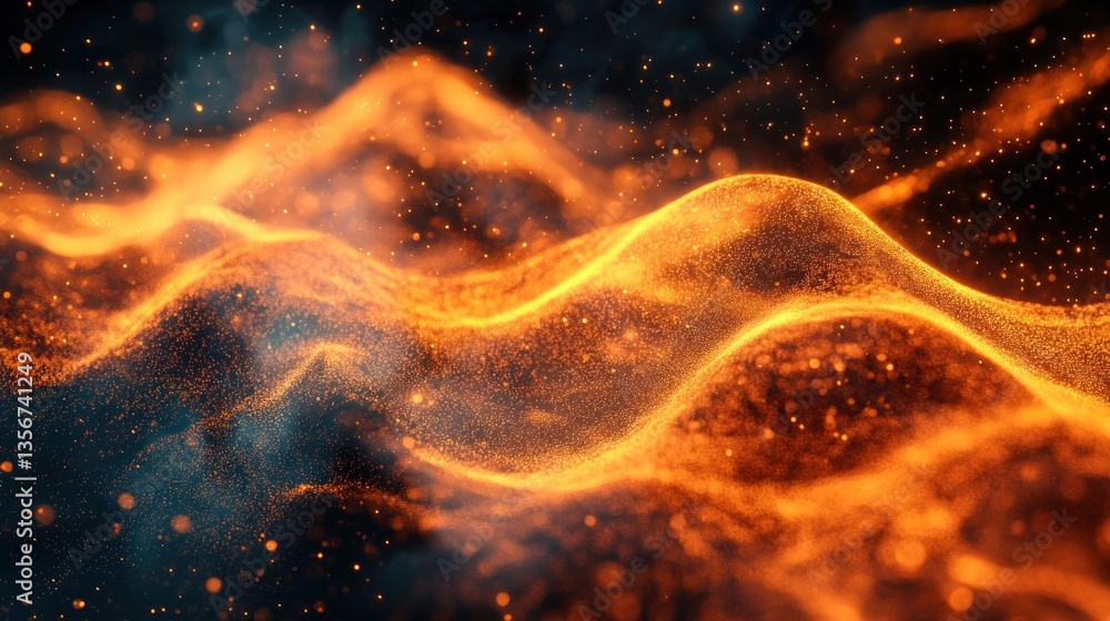 Poster elegant dynamic orange waves on dark background flowing energy in abstract style modern design space