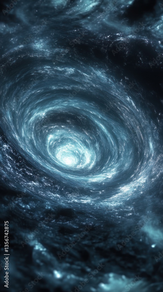 Poster mesmerizing whirlpool of swirling deep sea waters with light effects from above creating a dramatic 
