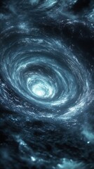 Mesmerizing whirlpool of swirling deep sea waters with light effects from above creating a dramatic atmosphere