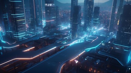 Cybernetic metropolis with glowing skyscrapers high resolution hd wallpaper