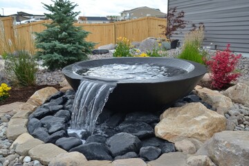 Elegant water feature enhances landscaping with natural elements in a serene garden setting