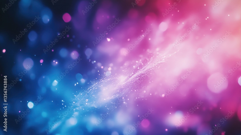 Poster vivid nebula background with shimmering starlight and bokeh lights blending rich hues of blue and pi