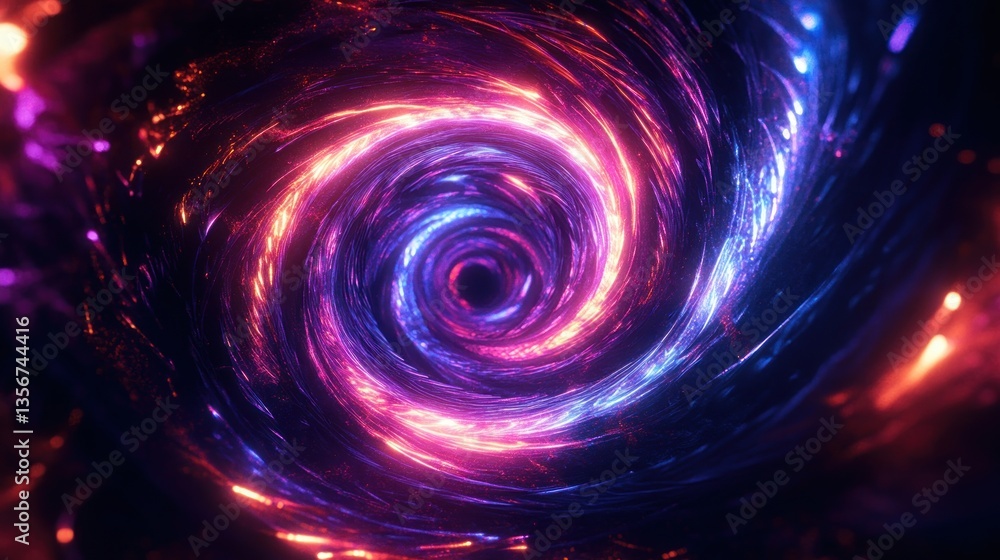 Poster energetic swirl of cosmic light and color in deep space abstract vortex tunnel glowing galaxy