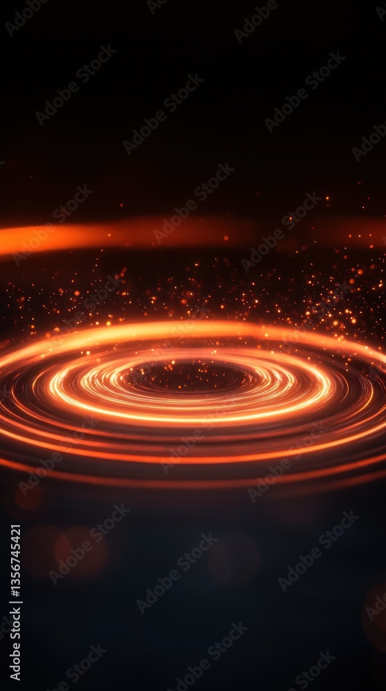 Poster circular luminous waves in abstract futuristic orange glow against dark dynamic background