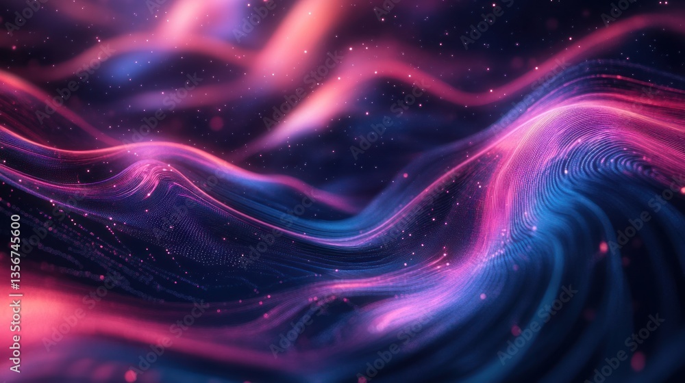 Aufkleber abstract digital terrain of wavy lines and dots with vibrant gradient light for futuristic backgroun