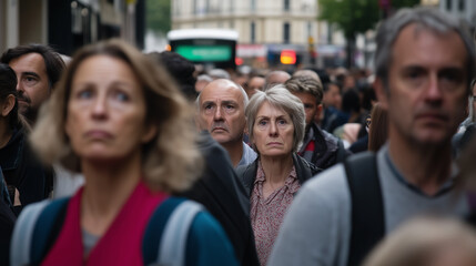 Obraz premium Crowd in a French Street Looking at the Camera 