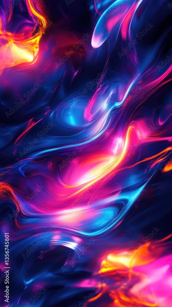 Poster luminous waves of electric neon colors create vibrant abstract art with dynamic movement and rich te
