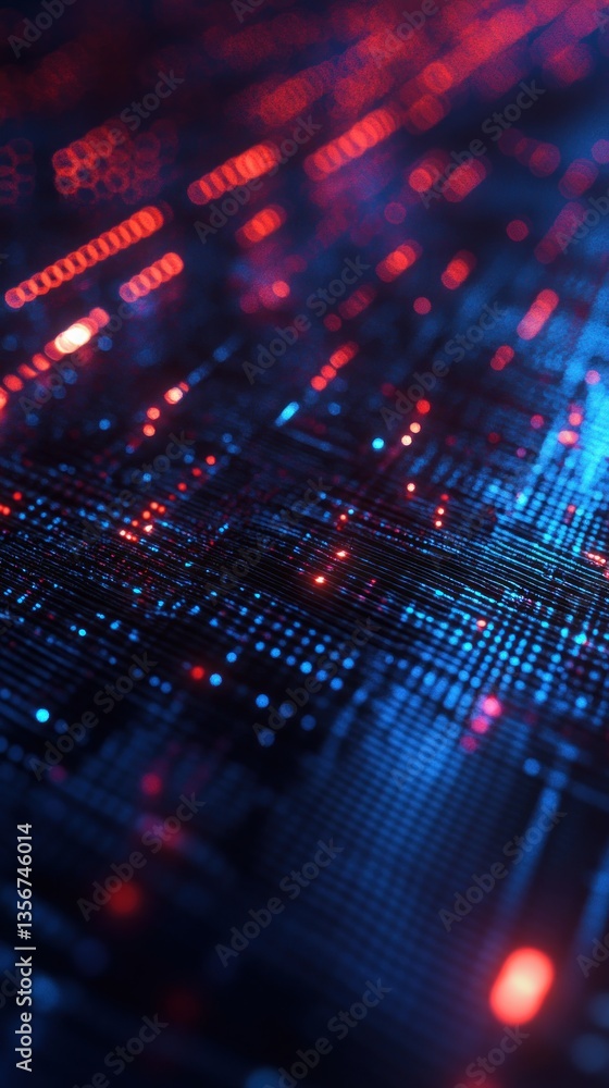 Poster abstract technological texture dazzling red and blue light futuristic network digital grids
