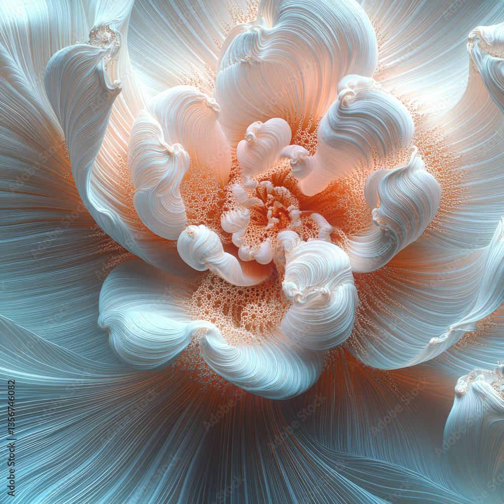 Aufkleber Delicate flower whose petals are composed of many complex, intertwined lines and curves. They curve gently, reflecting the play of light and shadow, creating an effect of airiness and lightness