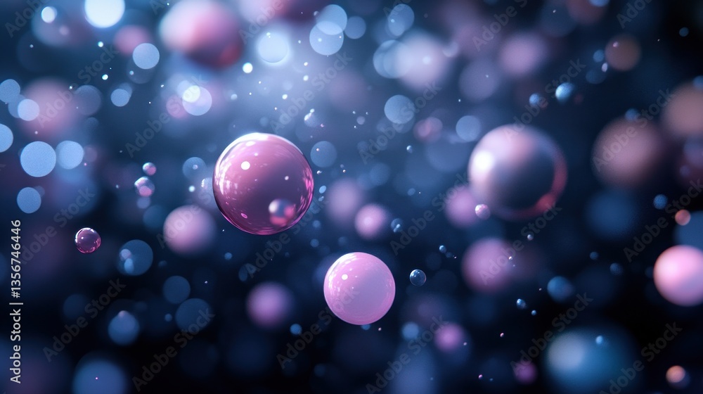 Poster abstract pink spheres floating in space modern background with soft focus and bokeh effect art