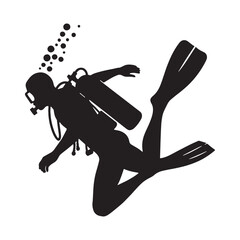 Mysterious Diver silhouette, navigating the silent blue world – Diver illustration – Minimalist Diver vector – Deep-sea explorer

